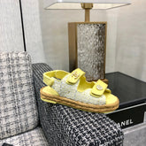 VELCRO SANDALS IN LIGHT YELLOW LAMBSKIN AND TWEED FABRIC
